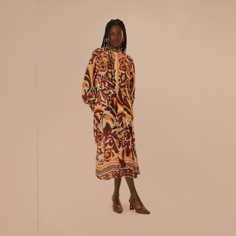 FARM RIO Cream Toucans Scarf Maxi Dress S